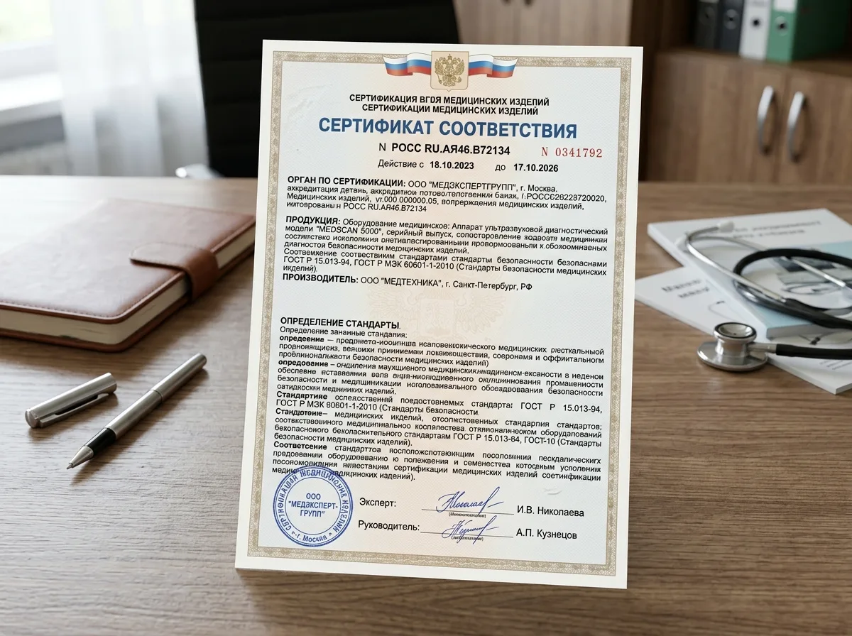 Сертификат соответствия медицинского оборудования требованиям безопасности, официальный документ